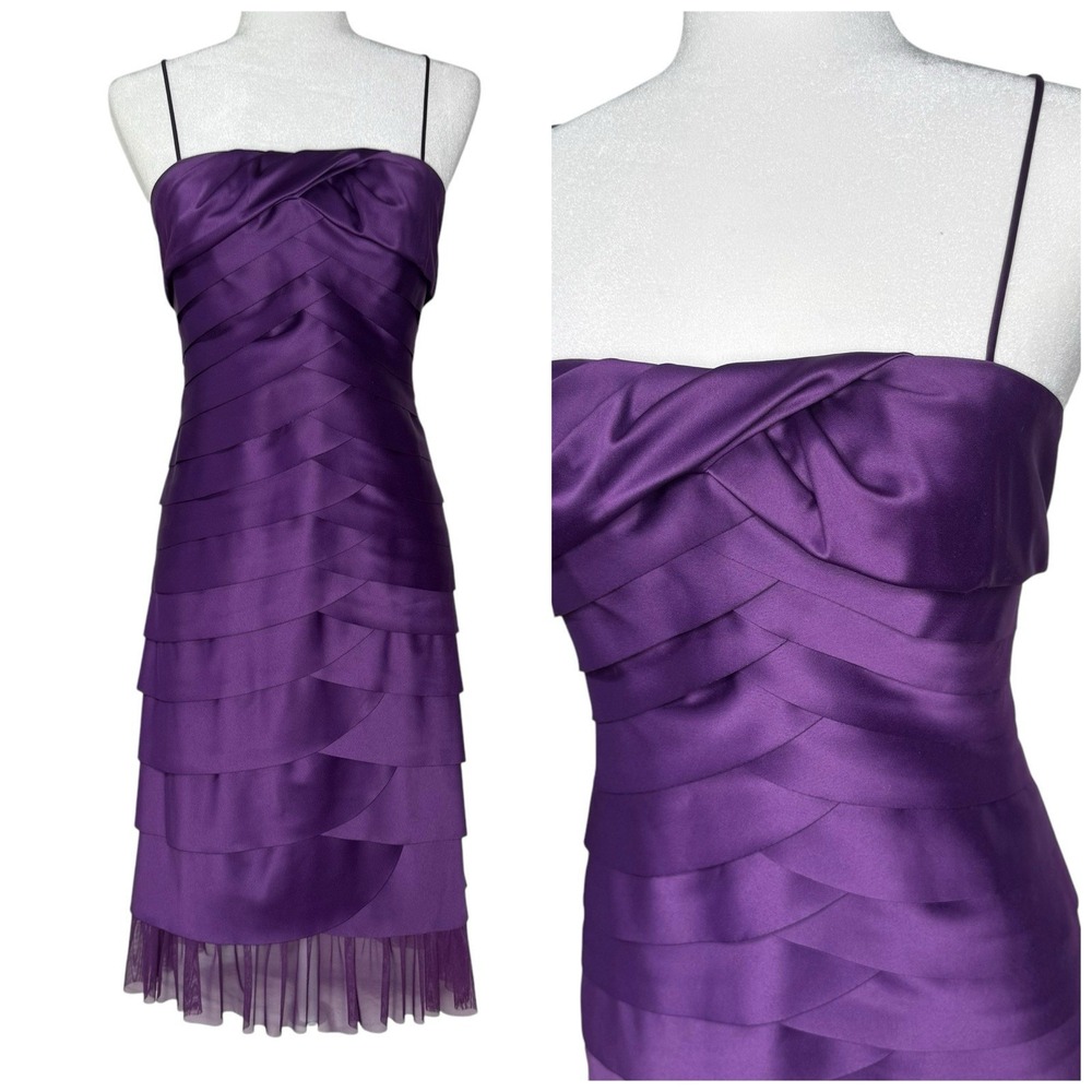 VTG Y2K‎ JS Collection Dress 6 Mermaid Scalloped Ruffle Layered Purple Satin